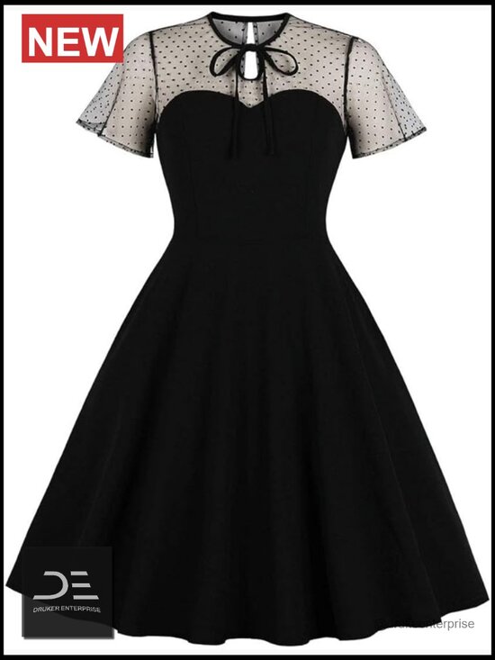 Dresses & Skirts - Vintage 1950s Polka Dot A-Line Cocktail Dress with Lace Up Back